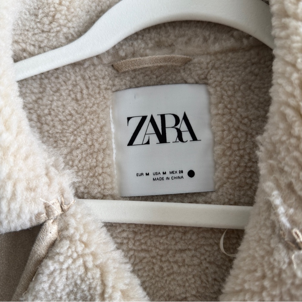 ZARA Cream Teddy-Lined Short Coat - Picture 4 of 6